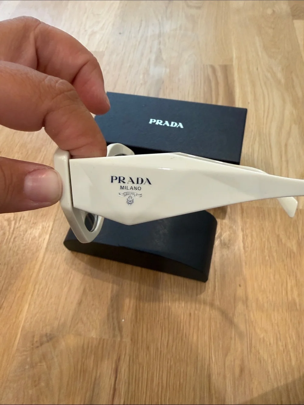 Prada White Cat-Eye Sunglasses with Black Lenses